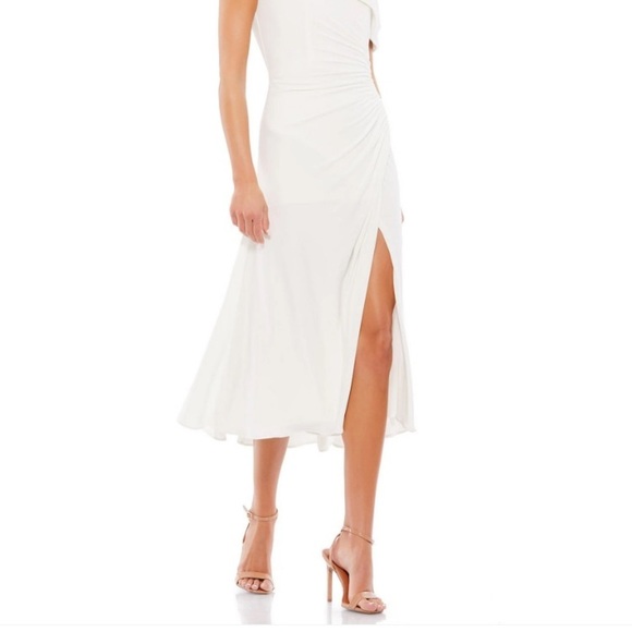 NWT Mac Duggal Asymmetric 1-Shoulder Slit Midi Dress 10 New - Picture 4 of 8